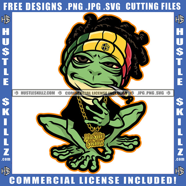 Bad Ass Gangster Frog Cannabis Blunt Smoking Color Vector Marijuana High Life Smoke Pot Stoned Silhouette SVG JPG PNG Vector Clipart Cricut Cutting Files