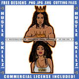 African American Sexy Couple Wearing Crown On Head Design Element Melanin Locs Dreads Hair Woman And Man Color Design SVG JPG PNG Vector Clipart Cricut Cutting Files