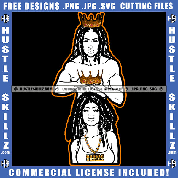 African American Sexy Couple Wearing Crown On Head Design Element Melanin Locs Dreads Hair Woman And Man White Color Design SVG JPG PNG Vector Clipart Cricut Cutting Files