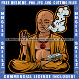 Buddha Smoking Holding Money And Cigarette Vector Design Element Cigarette Smoke Buddha Sitting Vector SVG JPG PNG Vector Clipart Cricut Cutting Files