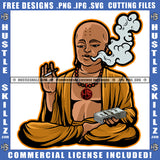 Buddha Smoking Holding Money And Cigarette Vector Design Element Cigarette Smoke Buddha Sitting Vector SVG JPG PNG Vector Clipart Cricut Cutting Files