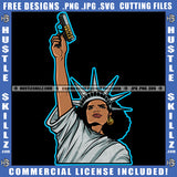 Statue Liberty Holding Gun Vector Design Element Statue Hand Up Standing Crown On Head USA United Kingdom SVG JPG PNG Vector Clipart Cricut Cutting Files