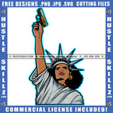 Statue Liberty Holding Gun Vector Design Element Statue Hand Up Standing Crown On Head USA United Kingdom SVG JPG PNG Vector Clipart Cricut Cutting Files