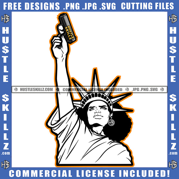 Statue Liberty Holding Gun White Color Vector Design Element Statue Hand Up Standing Color Line Crown On Head USA United Kingdom SVG JPG PNG Vector Clipart Cricut Cutting Files