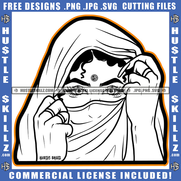 Woman Covering Face African American Girls Face White Color Design Element Curly Hair Melanin Cute Girls Wearing Musk SVG JPG PNG Vector Clipart Cricut Cutting Files
