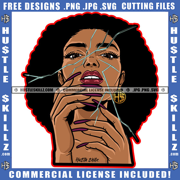 African American Beautiful Woman Face Mirror Broken Design Woman Eye Blood Dripping Smoke On Mouth Vector Design Element SVG JPG PNG Vector Clipart Cricut Cutting Files