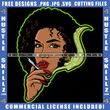 African Melanin Woman Smoking Marijuana American Girl Long Nail Design Element Afro Hair Weed Smoke SVG JPG PNG Vector Clipart Cricut Cutting Files