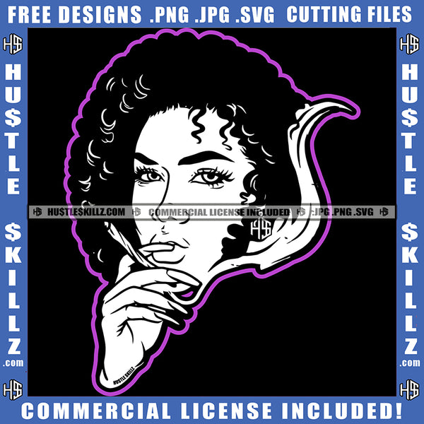 African Melanin Woman Smoking Marijuana American Girl Long Nail White Color Design Element Afro Hair Weed Smoke SVG JPG PNG Vector Clipart Cricut Cutting Files
