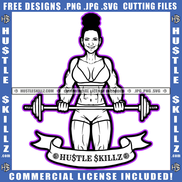 African American Melanin Bodybuilding Woman Female Muscle Flex Fitness Smile Face White Color Girl Gym Workout Train Health Weight Pose Fit Body Strong Design Logo SVG PNG Vector Files