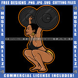 African American Melanin Bodybuilding Woman Sitting Holding Weight Female Muscle Flex Fitness Smile Face Girl Gym Workout Train Health Weight Pose Fit Body Strong Design Logo SVG PNG Vector Files