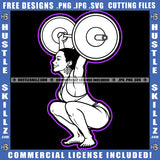 African American Melanin Bodybuilding Woman Sitting Holding Weight White Color Design Element Female Muscle Flex Fitness Smile Face Girl Gym Workout Train Health Weight Pose Fit Body Strong Design Logo SVG PNG Vector Files