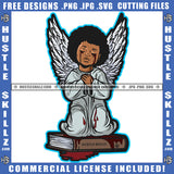 Young Child Angle Hard Praying African Angel Eye Blood Dropping Angle Sitting On Book Vector Design Element SVG JPG PNG Vector Clipart Cricut Cutting Files