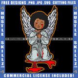 Young Child Angle Hard Praying Blood Dripping On Floor Angle Wings Design Element Child Angle Sitting SVG JPG PNG Vector Clipart Cricut Cutting Files