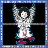 Young Child Angle Hard Praying Blood Dripping On Floor Afro Hair Angle Wings Design Element Child Angle Sitting SVG JPG PNG Vector Clipart Cricut Cutting Files