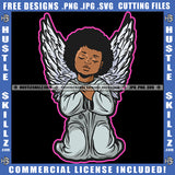 Young Child Angle Hard Praying African Angel Sitting On Floor Vector Design Element Afro Hair SVG JPG PNG Vector Clipart Cricut Cutting Files