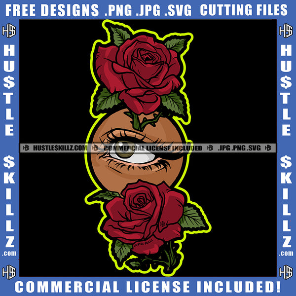 Face Eye Eyeball Rose Flowers Design Element Leaves Black Woman Blood Dripping Red Color Tears Abstract Graphic Grind SVG PNG JPG Vector Cutting Cricut Files