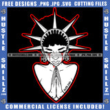 African American Statue Of Liberty Hard Praying Woman Melanin Girl Crown On Head Black Girl Vector Design Element White Color Ski Gangster SVG JPG PNG Vector Clipart Cricut Cutting Files