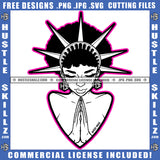 African American Statue Of Liberty Hard Praying Woman White Color Design Colorful Borderline Melanin Girl Crown On Head Black Girl Vector Design Element Ski Gangster SVG JPG PNG Vector Clipart Cricut Cutting Files