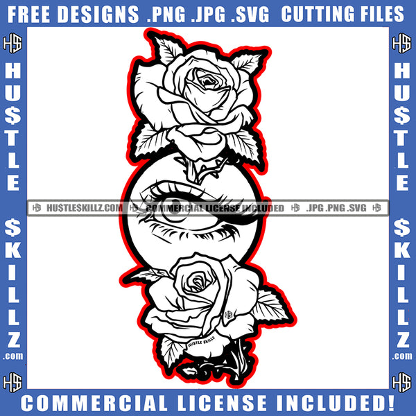 Face Eye Eyeball White Rose Flowers Design Element Leaves Black Woman Tears Abstract Graphic Grind SVG PNG JPG Vector Cutting Cricut Files