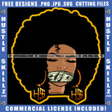 African American Woman Tied Up Mouth With Cash Dollar Melanin Girl Afro Hair Black Girl Vector Design Element Magic Ski Mask Gangster SVG JPG PNG Vector Clipart Cricut Cutting Files