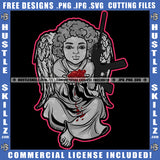 Young Child Angle Sitting Holding Heart Design Element Angle Wings And Gun Blood Dripping SVG JPG PNG Vector Clipart Cricut Cutting Files