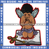 Young Child Angle Praying Sitting On Book Crying Angle Eye Blood Dripping Cross On Floor Vector Design Element Angle Wings SVG JPG PNG Vector Clipart Cricut Cutting Files