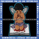 Young Child Angle Hard Praying And Crying Blood Dripping Vector Angle Sitting On Book Angle Wings Design Element SVG JPG PNG Vector Clipart Cricut Cutting Files