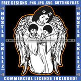 Angle Woman Holding Angel Boy Ang Girl White Color Vector Design Element Angle Woman Sitting On Floor Flower On Head SVG JPG PNG Vector Clipart Cricut Cutting Files
