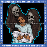 Grim Reaper Halloween Holding Woman Vector Melanin Woman Holding Child Look Each Other Vector Design Element SVG JPG PNG Vector Clipart Cricut Cutting Files