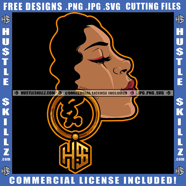 Melanin Black Woman Afro Queen Earrings Design Element Girl Mouth Braids Hair Hustling Hustler SVG Vector Logo Hustle Cricut SVG PNG JPG Vector Cut Files