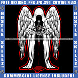 Death Angle Knight Large Back Patch Custom With Large Wings No Face White Design Element SVG JPG PNG Vector Clipart Cricut Cutting Files