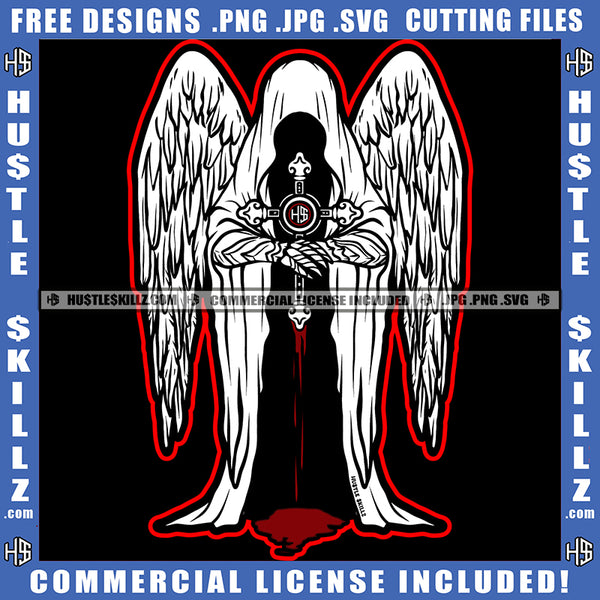 Death Angle Knight Large Back Patch Custom With Large Wings No Face White Design Element SVG JPG PNG Vector Clipart Cricut Cutting Files