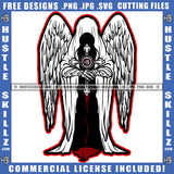 Death Angle Knight Large Back Patch Custom With Large Wings No Face White Design Element SVG JPG PNG Vector Clipart Cricut Cutting Files