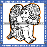 Young Child Angel With Wings Sitting Head Bent Closed Eyes Vector Design Element Graphic Icon Grind SVG PNG JPG Vector Cutting Cricut