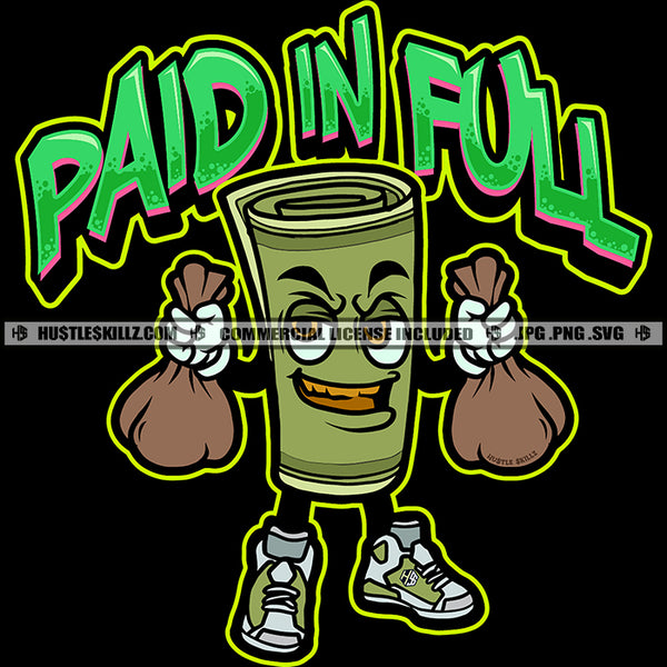 Cartoon Money Roll Funny Character Holding Money Bag Design Element Cash Money Roll Smile Face SVG JPG PNG Vector Clipart Cricut Cutting Files