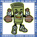 Funny Cartoon Cash Money Roll Character Holding Money Bag Design Element Money Character Smile Face SVG JPG PNG Vector Clipart Cricut Cutting Files