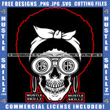 Funky Skull Head Wearing Sunglass Afro Hair Skull Head Design Element Smile Face Skeleton SVG JPG PNG Vector Clipart Cricut Cutting Files