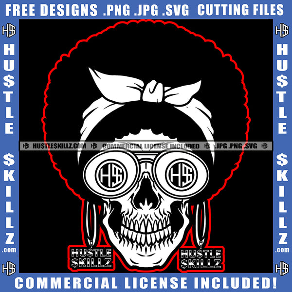 Funky Skull Head Wearing Sunglass Afro Hair Skull Head Design Element Smile Face Skeleton SVG JPG PNG Vector Clipart Cricut Cutting Files