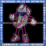 Funny Cartoon Shoes Character Wearing Sunglass And Hustle Chain Slipper Standing Design Element SVG JPG PNG Vector Clipart Cricut Cutting Files