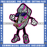 Funny Cartoon Shoes Character Wearing Sunglass And Hustle Chain Slipper Standing Design Element SVG JPG PNG Vector Clipart Cricut Cutting Files