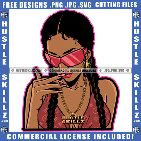 African American Black Woman Two Long Braids Wearing Sunglasses Finger Lips Halter Top Female Lady Graphic Grind SVG PNG JPG Vector Cutting Cricut Files