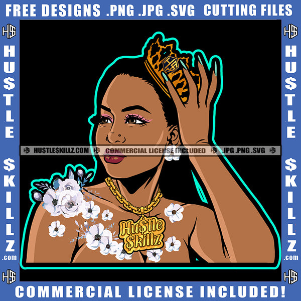 Self Made Quote Color Vector Black Woman Queen Crown On Head Flowers Necklace Chain Design Element Earrings Bare Chest Graphic Grind SVG PNG JPG Vector Cutting Cricut Files