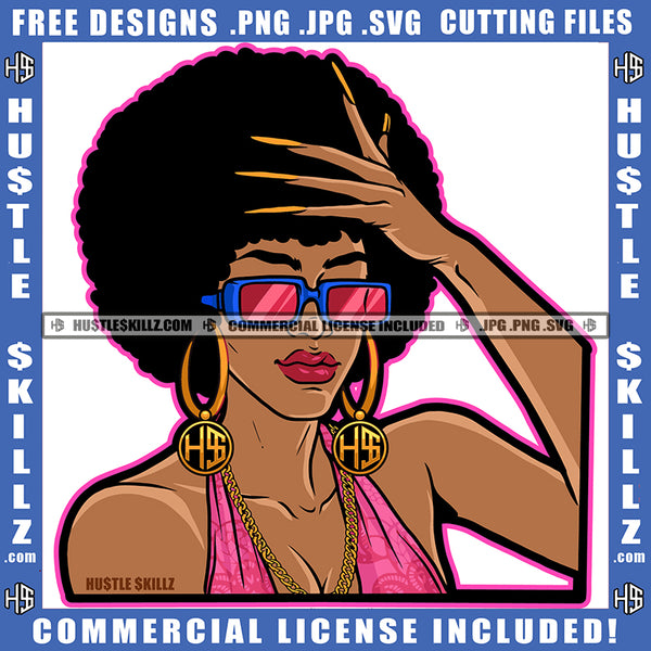 African American Black Woman Wearing Sunglass Hand On Head Long Nail Design Element Melanin Woman Wearing Bikini SVG JPG PNG Vector Clipart Cricut Cutting Files