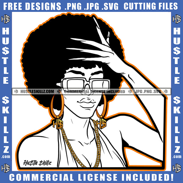 African American Black Woman Wearing Sunglass Hand On Head Long Nail Design Element Melanin Woman Wearing Cloth SVG JPG PNG Vector Clipart Cricut Cutting Files