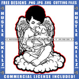African American Child Angle Sitting Holding Dog Design Element Afro Hair Angle SVG JPG PNG Vector Clipart Cricut Cutting Files