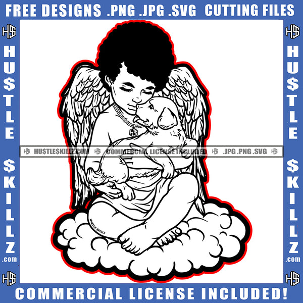 African American Child Angle Sitting Holding Dog Design Element Afro Hair Angle SVG JPG PNG Vector Clipart Cricut Cutting Files