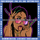 Rise And Stay Quote Color Vector Melanin Woman Ghetto Street Girl Long Nails Tongue Out Glasses Gangster Flow Hustler SVG JPG PNG Vector Clipart Cricut Cutting Files