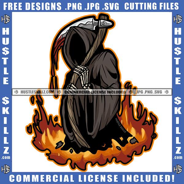 Grim Reaper Halloween Standing No Face Blood Dripping On Stick Vector Design Element Devil Evil Face SVG JPG PNG Vector Clipart Cricut Cutting Files