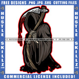 Grim Reaper Halloween Standing No Face Horror Blood Dripping On Stick Vector Design Element Devil Evil Face SVG JPG PNG Vector Clipart Cricut Cutting Files