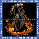 Grim Reaper Halloween Standing No Face Blood Dripping On Stick Fire On Floor Vector Design Element Devil Evil Face SVG JPG PNG Vector Clipart Cricut Cutting Files